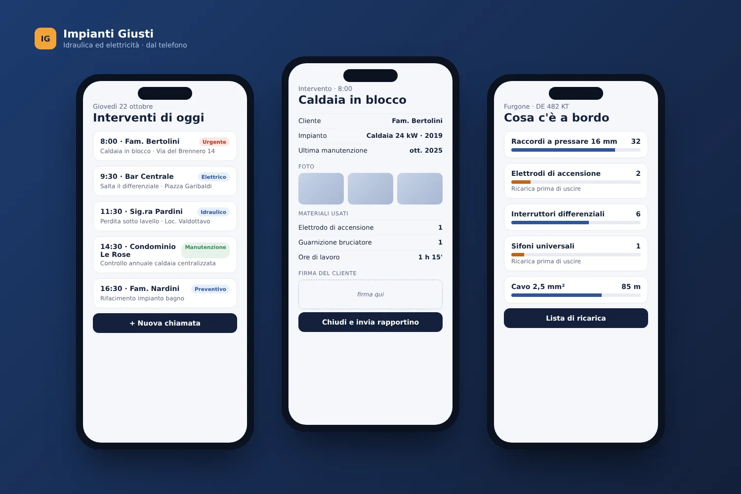 L'app per idraulici ed elettricisti su tre telefoni