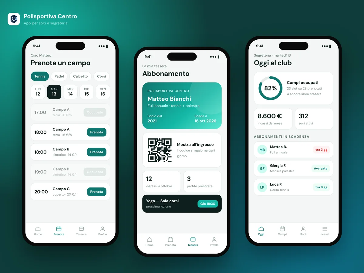 Esempio di app per un club sportivo