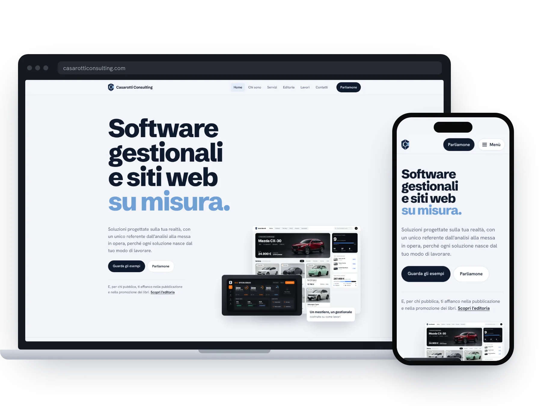 Un sito web su computer e telefono